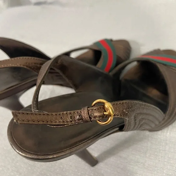 Gucci heels shoes pumps stiletto slip in sandals authentic web peep open toe